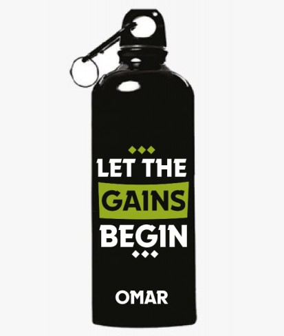 Gains Personalised Black Gym Water Bottle - 500ml